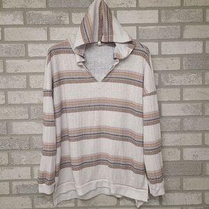 BKE Hooded Long Sleeve Pullover Shirt Neutral Stripes Size Large